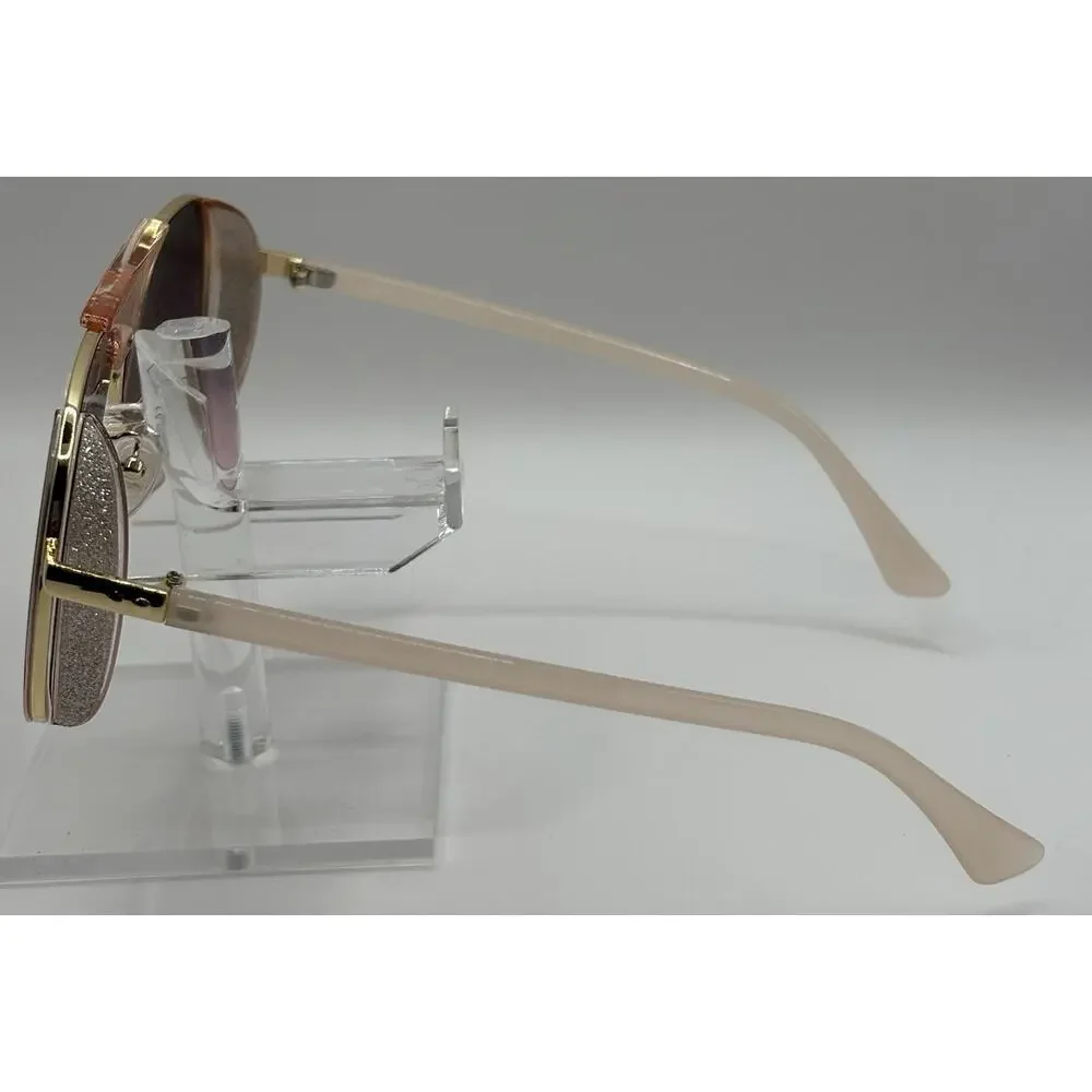 ShadeShaks SK10592 Sunglasses Pink Gold Glitter Aviator UV400 Gradient Lens